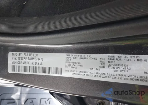 2021 Ram 1500 Rebel 4X4 5'7 Box from USA, damaged, VIN 1C6SRFLT8MN673478